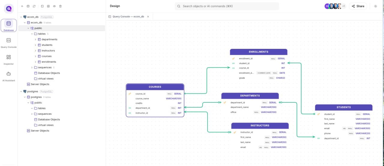 Qubase visual database modeling canvas
